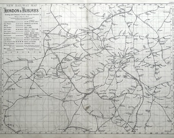 Antique Map LONDON & SUBURBS RAILWAY map, G.Bacon Original  Map c1870