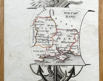 Antique Map HAMPSHIRE, WILTSHIRE, Adrien Perrot, Original  County Map 1823