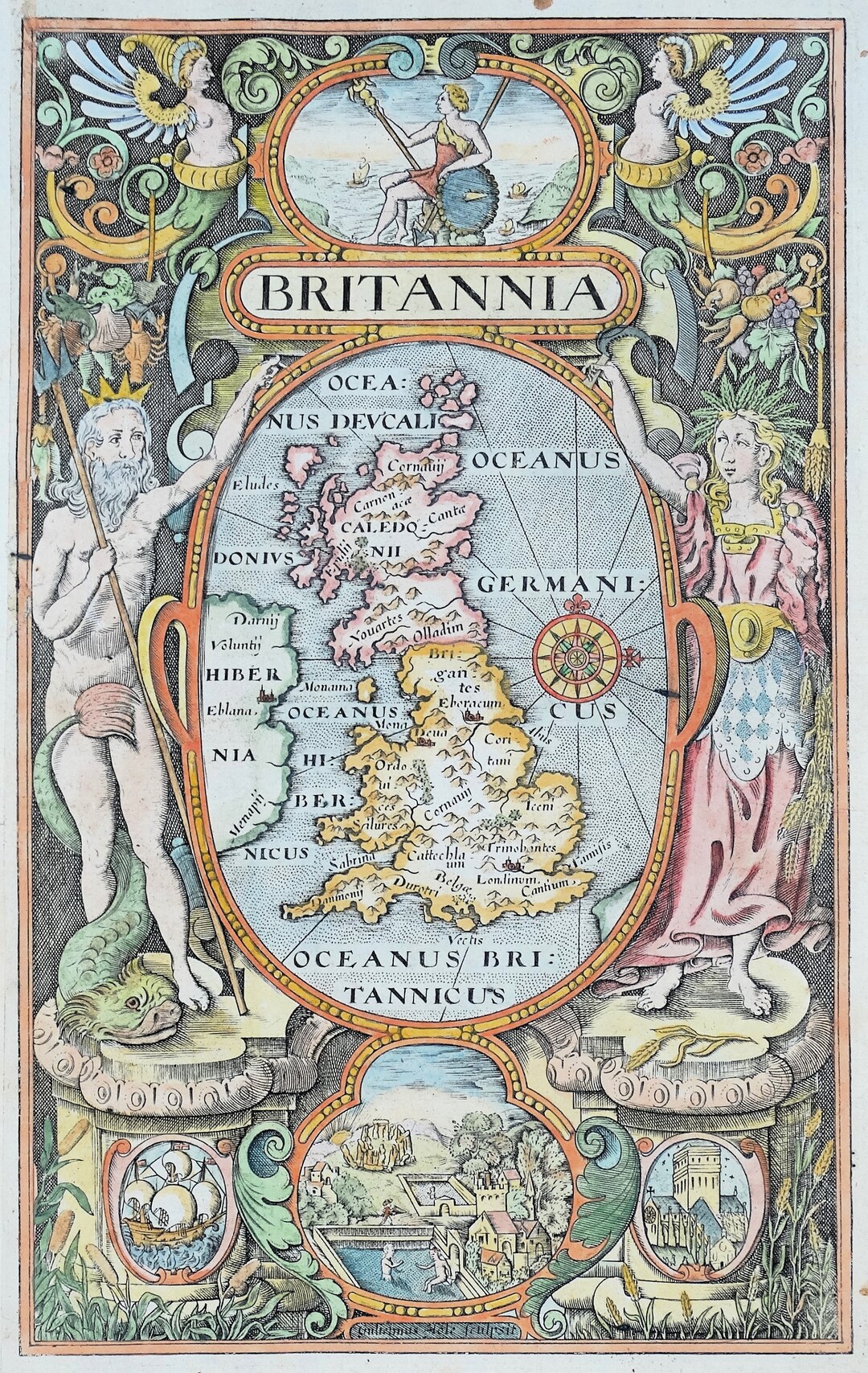 Antique Map CAMDEN'S BRITANNIA Frontispiece British Etsy