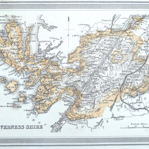 Carte ancienne INVERNESS SHIRE ECOSSE Fullarton lithographie colorée à la main originale 1868