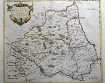 Antique Map Bishoprick of DURHAM, Robert Morden, original  hand coloured map 1722