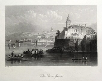 Original VILLA DORIA,GENOA, Genova, Italy antique print c1850