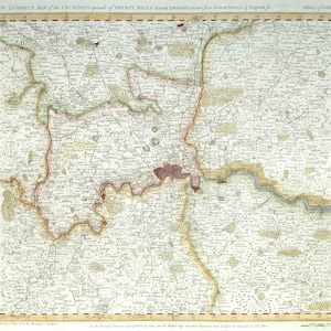 Ancienne carte de LONDRES et vingt milles ronds, Thornton, Bowen Original 1784