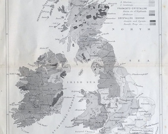 Antique Map BRITISH ISLES GEOLOGICAL  W.Mackenzie Original  1885