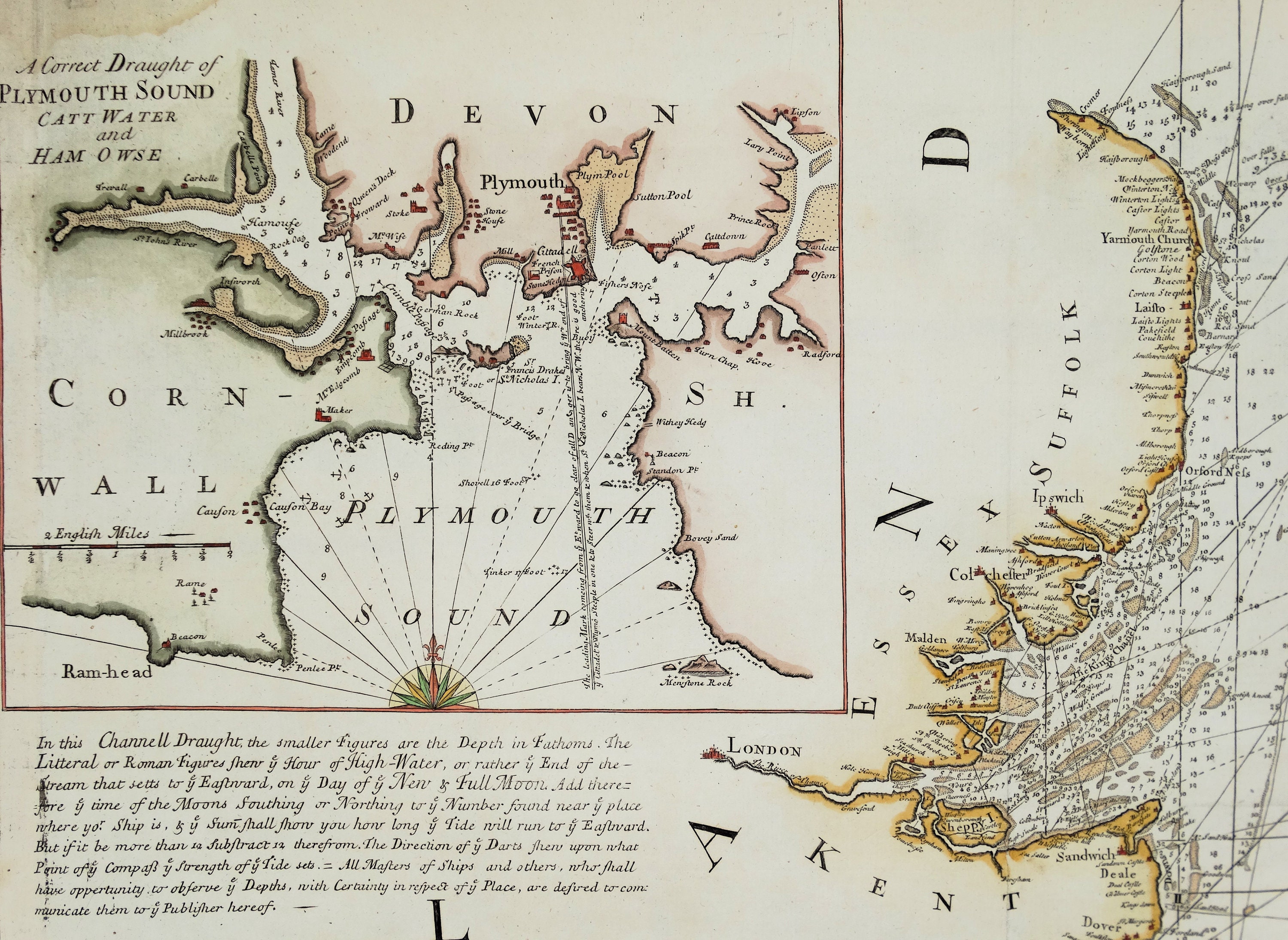 アンティーク海図 イギリスとフランスの間のイギリス海峡、G