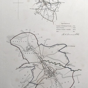 Antike Karte LAUNCESTON, CORNWALL, UK, Straßenplan, Dawson Original 1832
