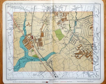 Antique Map GOLDER'S GREEN, Brent Cross, The Hyde, Hendon London Street plan  c1918