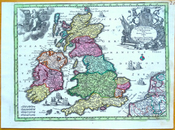 英国18世紀アンティーク銅版画 手彩色の古地図 【公式通販】