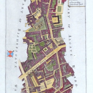 Antike Landkarte LIME STREET WARD Plan, Stow's London, Leadenhall, Fenchurch St, 1754