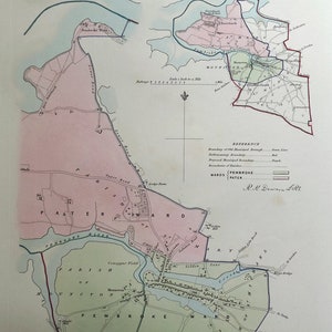 Carte ancienne PEMBROKE, PAYS DE GALLES, plan des rues, Dawson, carte originale colorée à la main 1832
