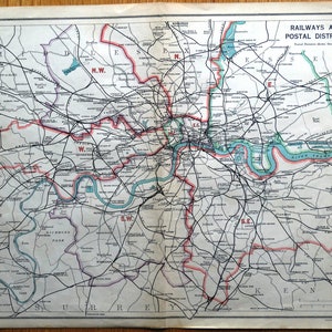 Antique Map LONDON RAILWAY MAP With Postal Districts Original  Lithographed Map 1925