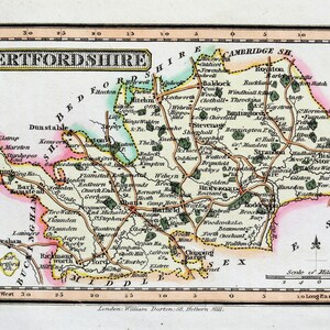 Antique Map HERTFORDSHIRE, Darton Hand Coloured Original Miniature County Map c 1822
