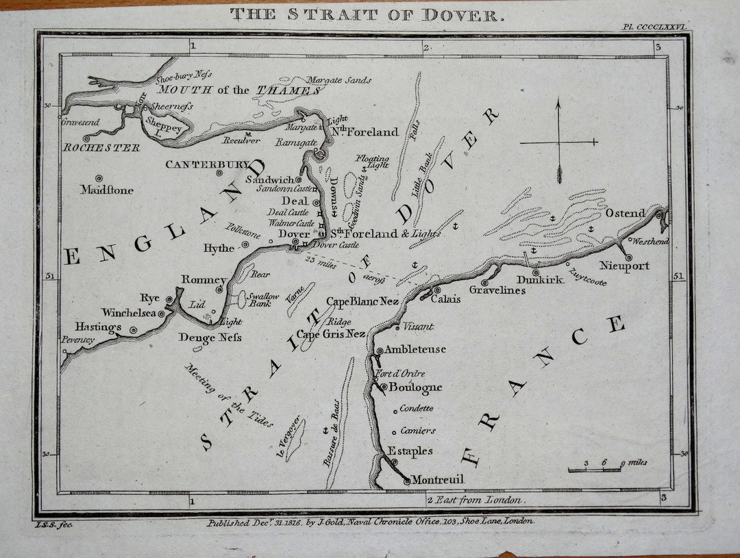Antique Sea Chart KENT STRAITS of DOVER J. Gold Original - Etsy