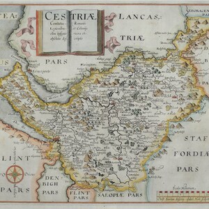 Original Antique Map CHESHIRE, Cestriae, Saxton & Hole, Camden  1637