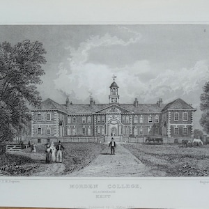 Gravure ancienne MORDEN COLLEGE BLACKHEATH, Londres Gravure sur acier originale 1830