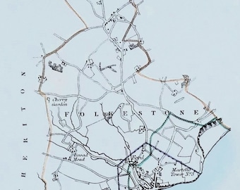 Antique Map Map FOLKESTONE, KENT England Town & Street Plan, Dawson Original  1832