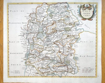 Antique Map WILTSHIRE, Robert Morden, original  hand coloured map 1695