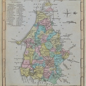 Antike Landkarte DORSET, George Grey, Original Handkoloriert 1824