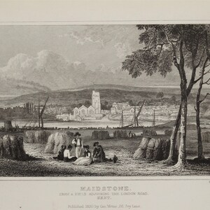 Antieke print VIEW MAIDSTONE From The LONDON Road originele staal gegraveerde print 1830