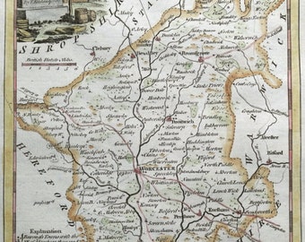 Antique Map WORCESTERSHIRE, Thomas Kitchin, Original  County Map c1780