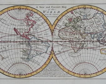 メルカトル図法によるアンティーク世界地図、マルテ・ブルン作、1850