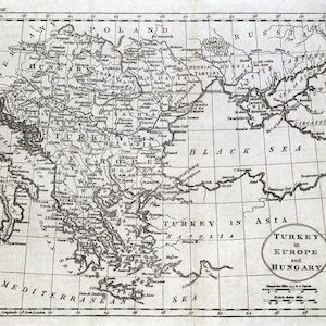 Antieke kaart TURKIJE IN EUROPA, Turks rijk, Griekenland, Hongarije, Kroatië, kaart Guthrie 1793