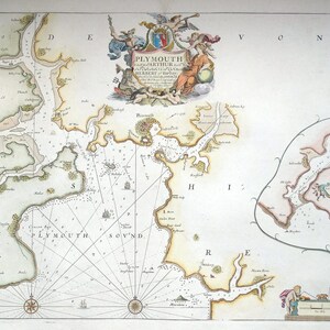 Antike Seekarte PLYMOUTH, Salcombe, Devon, Greenville Glenn Original 1757 alte nautische Meereskarte