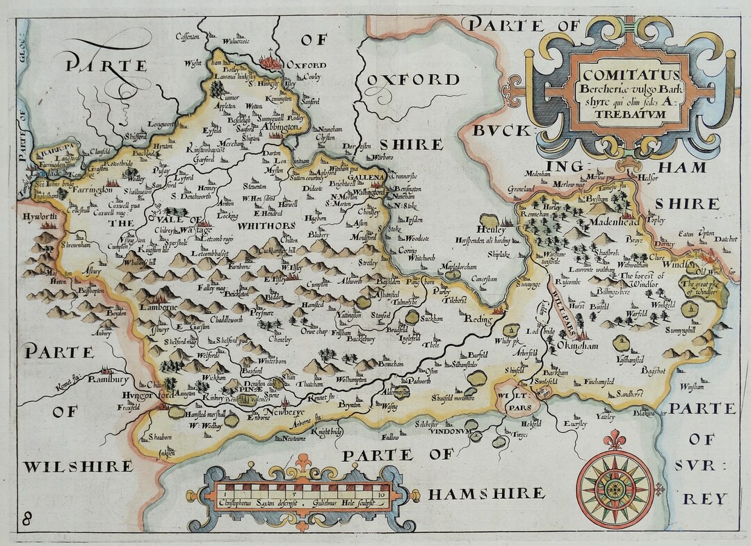 Antique Map BERKSHIRE, Saxton & Hole, Camden Original Map 1637 - Etsy