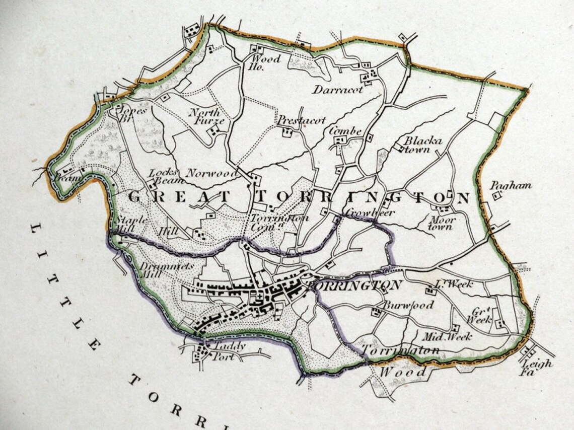TORRINGTON DEVON UK Street Plan Dawson Original antique Etsy 日本
