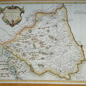 Carte ancienne DURHAM, Robert Morden, carte originale colorée à la main 1695