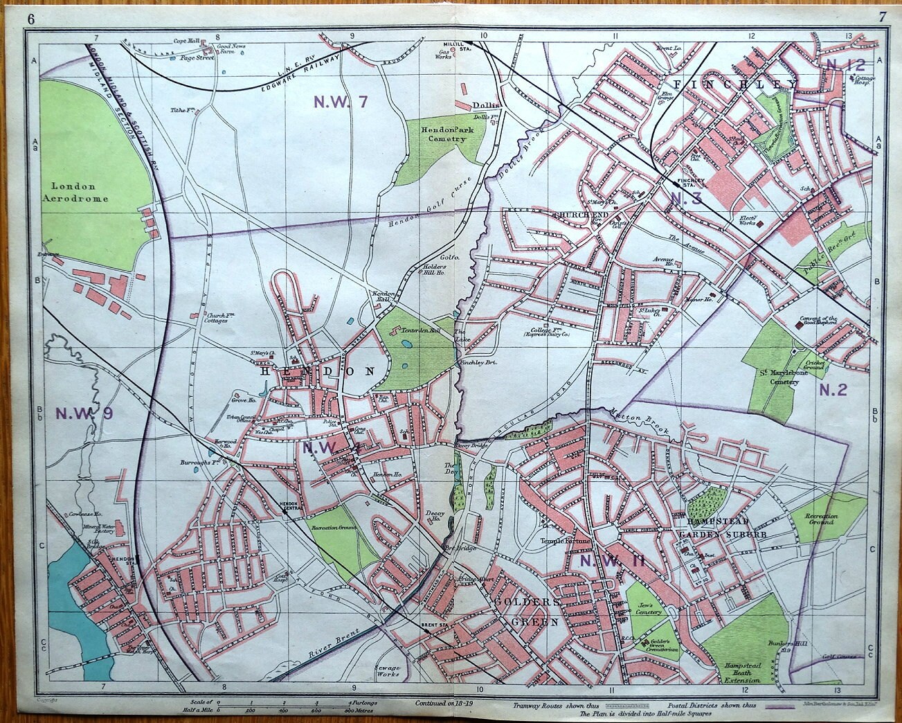 HENDON FINCHLEY GOLDERS Green Original London Street Plan Etsy España