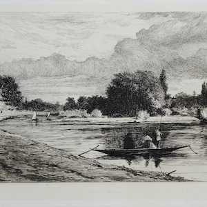 Antique Print SILVER THAMES, Richard Redgrave original etching  print 1867