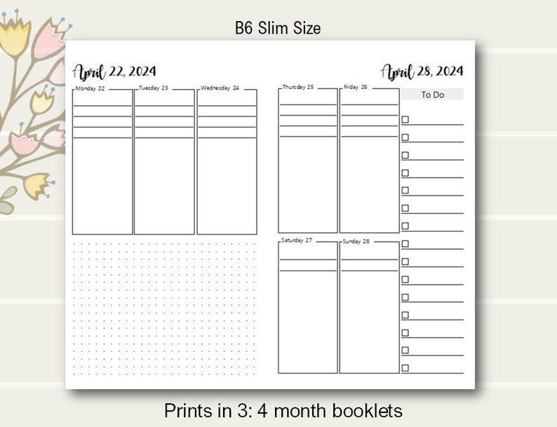 2024 B6 TN Weekly Planner Printable B6 Slim TN Planner - Etsy