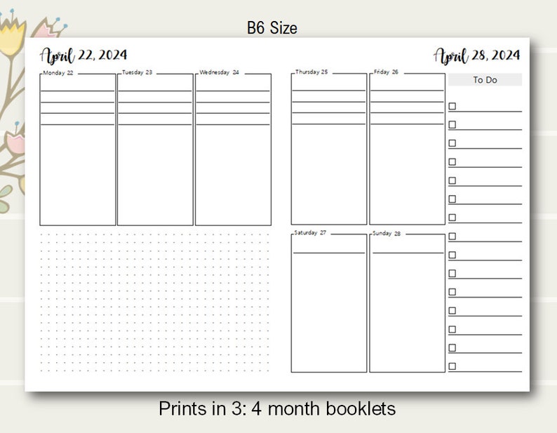 2024 B6 TN Weekly Planner Printable B6 Slim TN Planner - Etsy