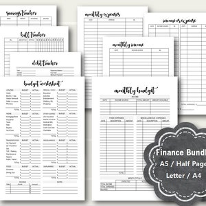 FINANCE Planner Printable, Budget Planner Inserts, Income & Expense, Bill Tracker, A5 planner inserts, Half Page, Letter, A4, Filofax, Kikki