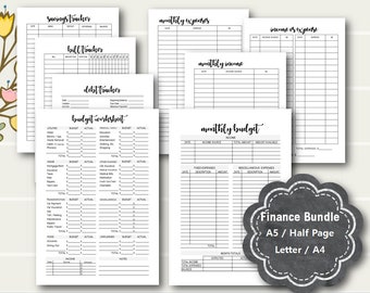 FINANCE Planner Printable, Budget Planner Inserts, Income & Expense, Bill Tracker, A5 planner inserts, Half Page, Letter, A4, Filofax, Kikki