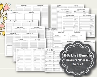 B6 TN List Printables, B6 tn Planner Printable Inserts, B6 Travelers Notebook Inserts, B6 tn Inserts, Gift List, To Do List, and more!