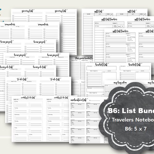 B6 TN List Printables B6 Tn Planner Printable Inserts B6 - Etsy
