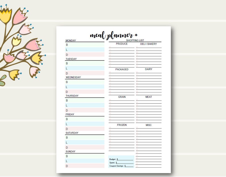 Happy Planner Meal Planner Inserts Menu Planning Grocery Etsy