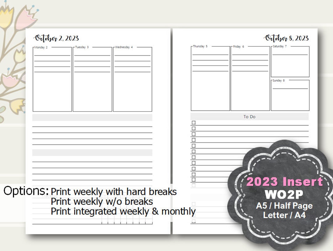 2023 Weekly Planner Printable Weekly Planner Insert 2023 Etsy