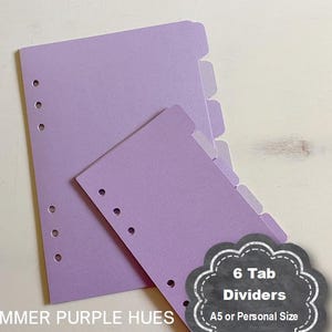 Planner Dividers, 6 tab dividers, Dividers for planners, tabbed dividers, Tabs for Planners, A5 Divider Tabs, Personal Size Divider Tabs