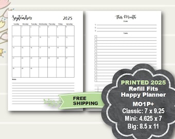 PRINTED 2025 Fits Happy Planner Classic, Fits Happy Planner Mini, Fits Hap Planner Big, Happy Planner Monthly Insert, Happy Planner Monthly