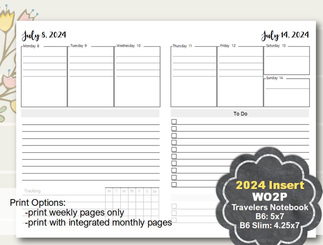2024 B6 TN Weekly Planner Printable, B6 Slim Tn Weekly Planner Insert ...