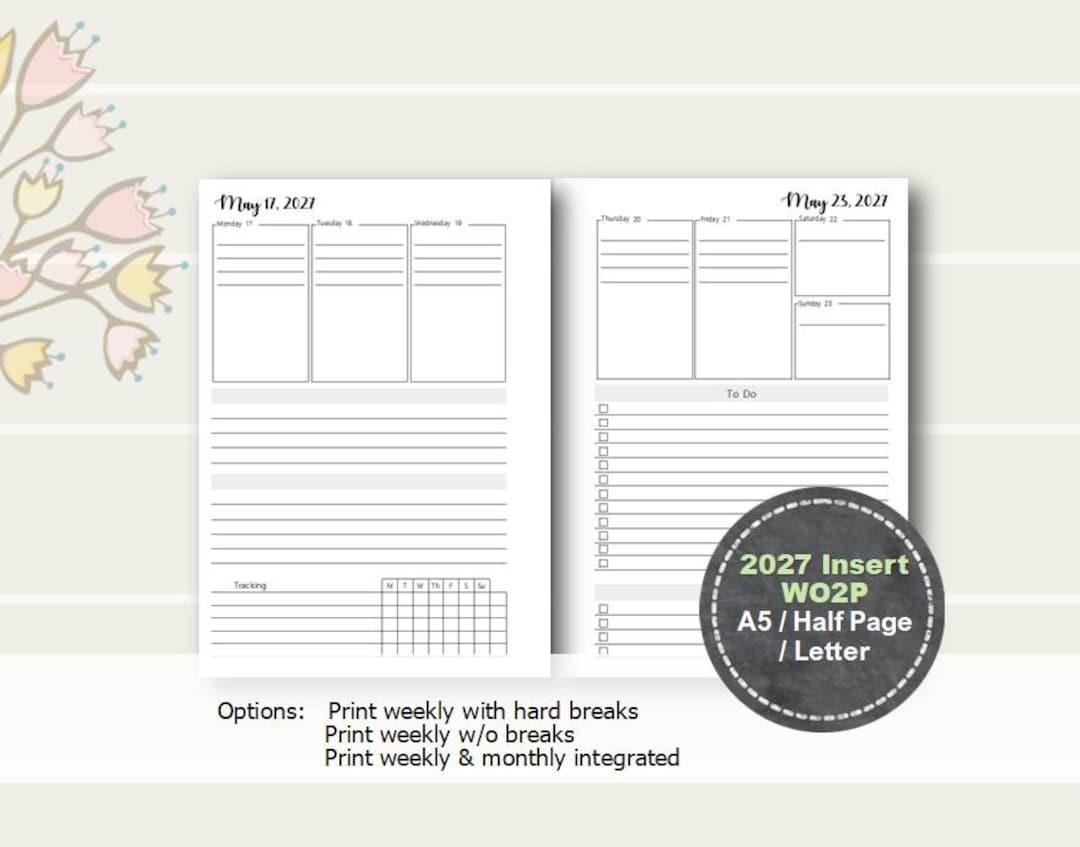 2027 Weekly Planner Printable, Weekly Planner Insert 2027, Weekly