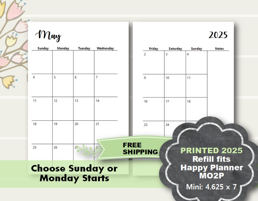 PRINTED 2025 Fits Happy Planner Mini, Mini Monthly Planner Insert, PRINTED Happy Planner Mini