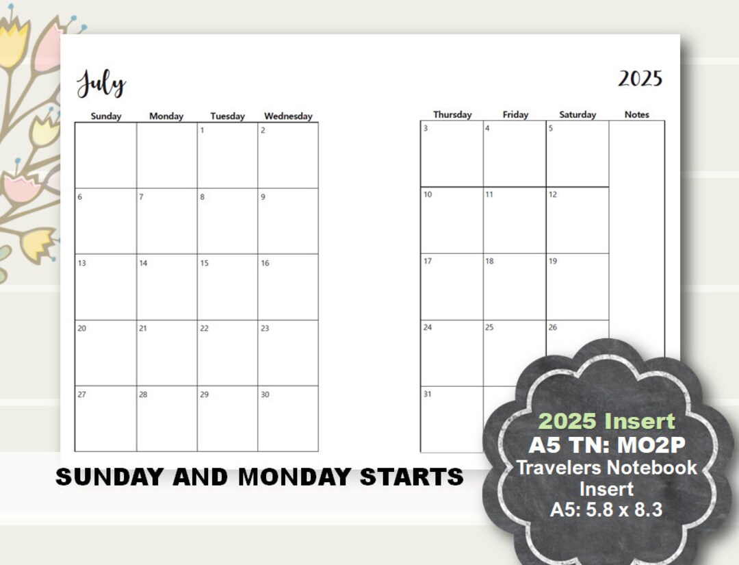 2025 A5 TN Monthly Planner Printable Insert, A5 TN Planner Insert, A5 ...
