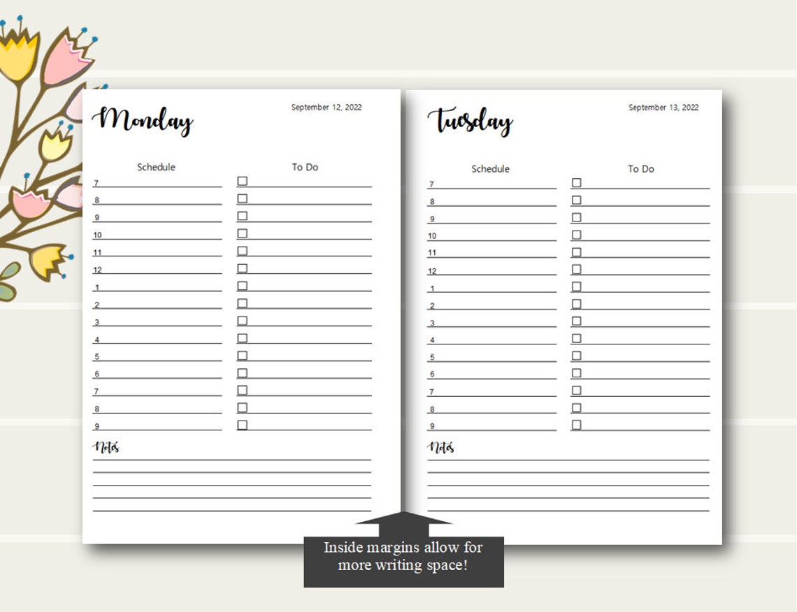 Daily Planner Printable 2022 Daily Planner Inserts 2022 Etsy