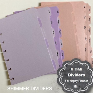 Happy Planner Mini Dividers, 6 tab dividers, Dividers for happy planner, Happy Planner Tabs, Happy Planner Mini Dividers, Monthly Dividers