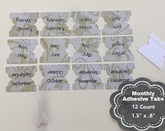Monthly Planner Tabs, Adhesive Planner Tabs, Tabs for Planners, Divider Tabs, Monthly Tabs, Monthly Adhesive Tabs, Jan-Dec Tabs