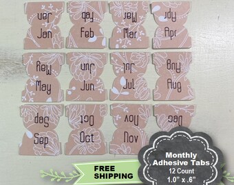 Monthly Planner Tabs, Adhesive Planner Tabs, Tabs for Planners, Divider Tabs, Monthly Adhesive Tabs, Jan-Dec Tabs, Matte Rose Gold